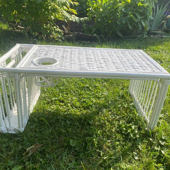 39-(VHD) Vintage Rattan Wicker. Bed Table. - Picture 1 of 13